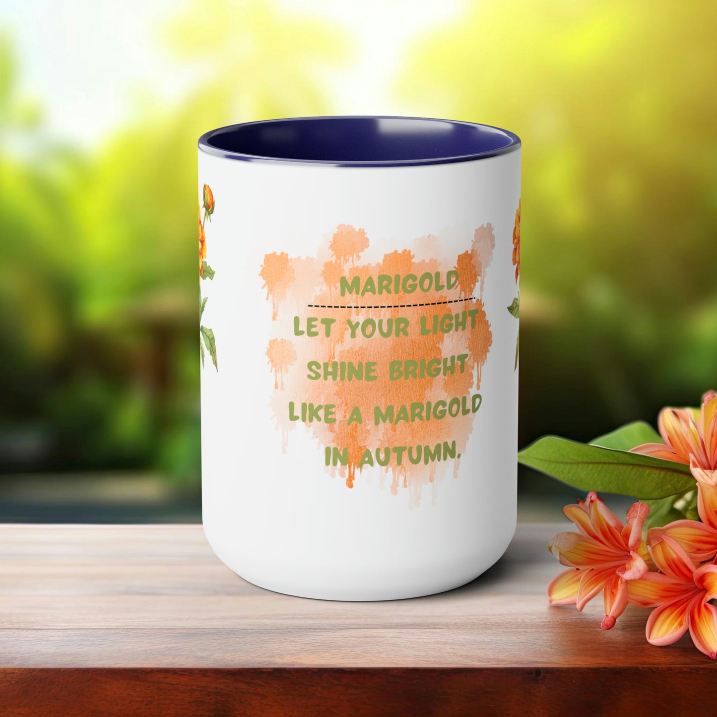 October Birth Month Flower Two-Tone Coffee Mugs, 15oz, Birthday Gift For Her.