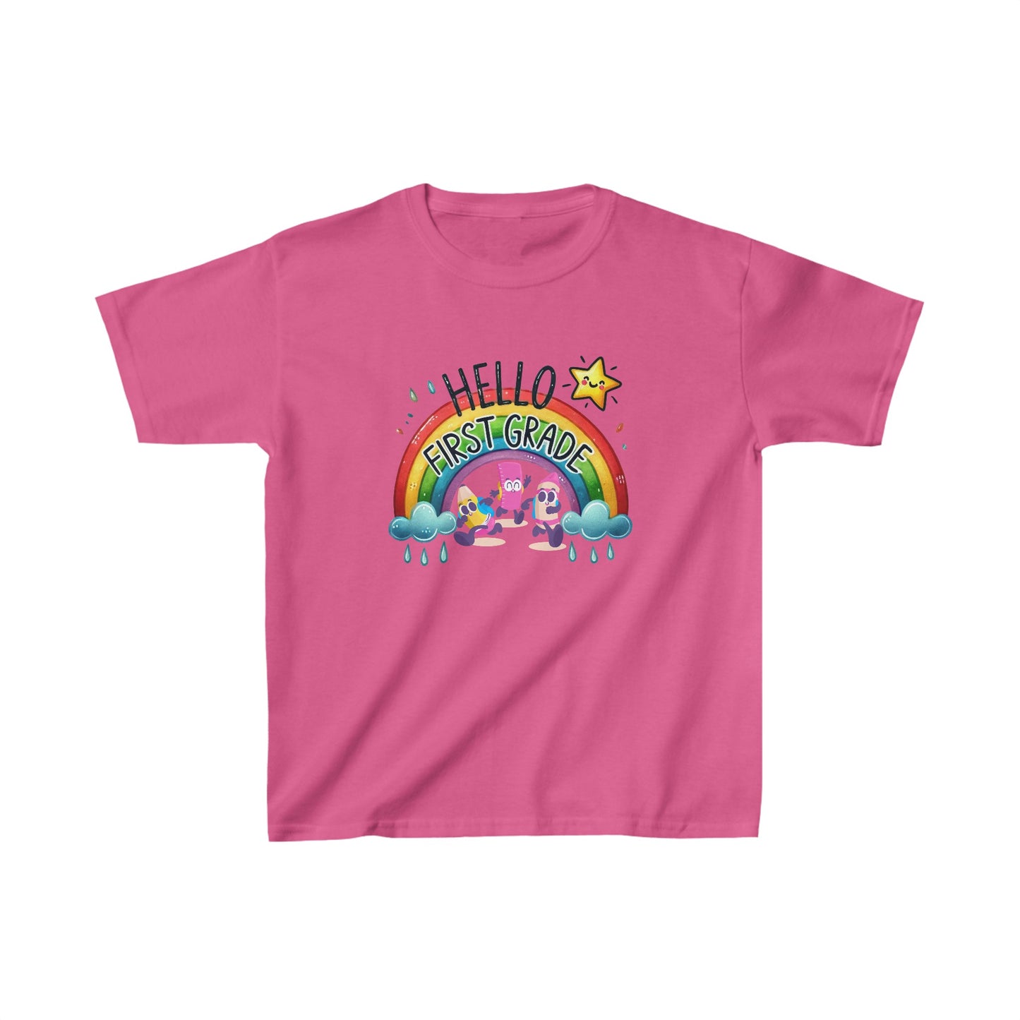 Hello First Grade Back To School Kids Heavy Cotton™ Tee, Back to school Kids Shirt, 1st Day Of School Shirt, Back To School Cotton T-Shirt.