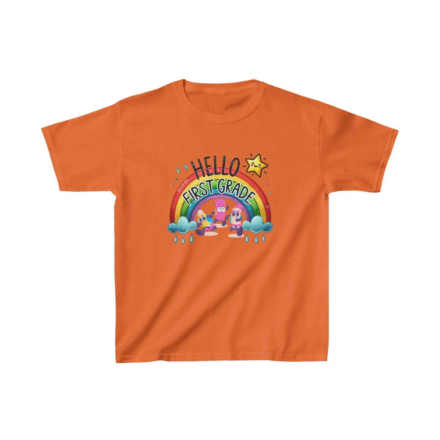 Hello First Grade Back To School Kids Heavy Cotton™ Tee, Back to school Kids Shirt, 1st Day Of School Shirt, Back To School Cotton T-Shirt.