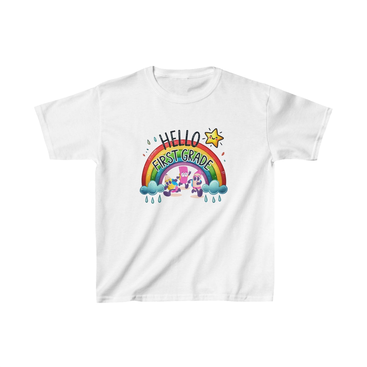 Hello First Grade Back To School Kids Heavy Cotton™ Tee, Back to school Kids Shirt, 1st Day Of School Shirt, Back To School Cotton T-Shirt.