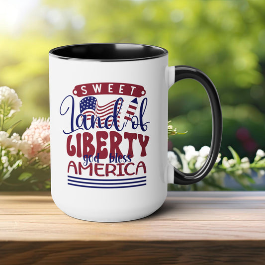 Happy 4th Of July Two -Tone Coffee Mug.15oz. Land Of Liberty Coffee Mug.