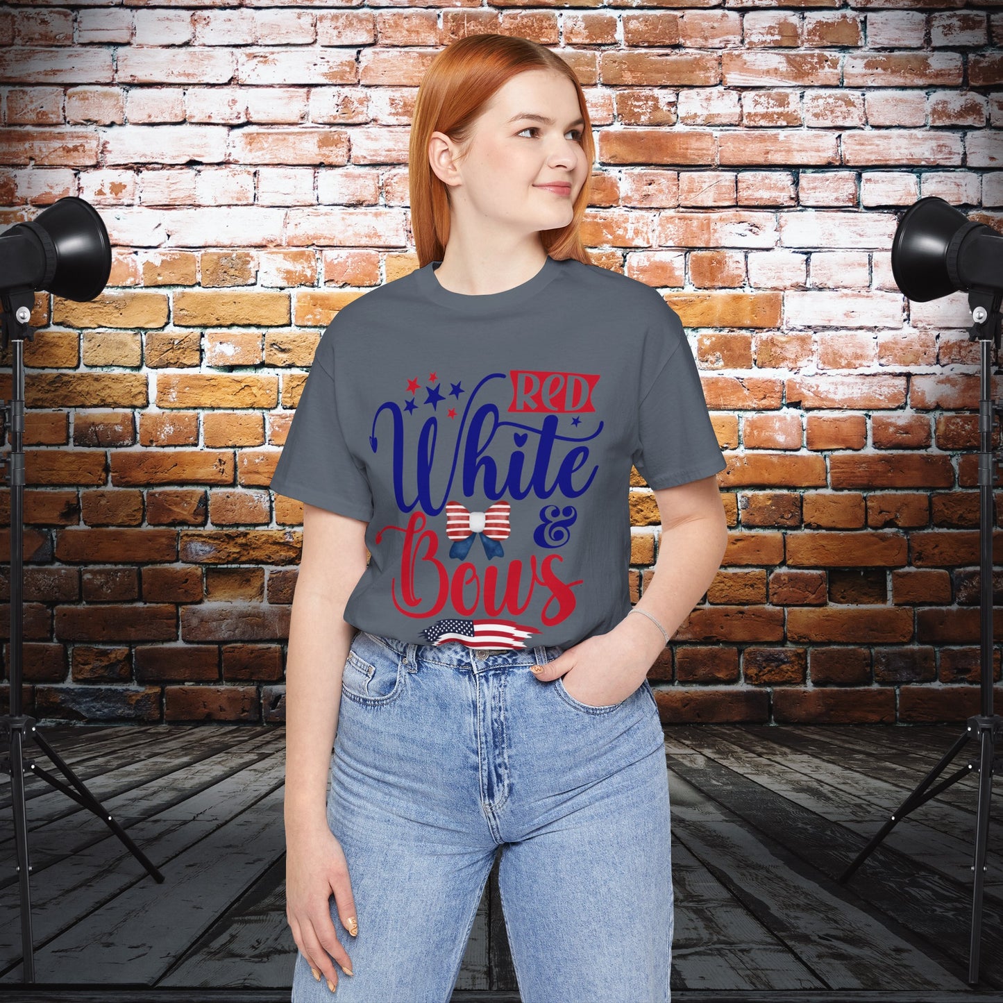 4th of July T-Shirt, Red White & Bows T-Shirt, Fourth of July unisex jersey short sleeve.