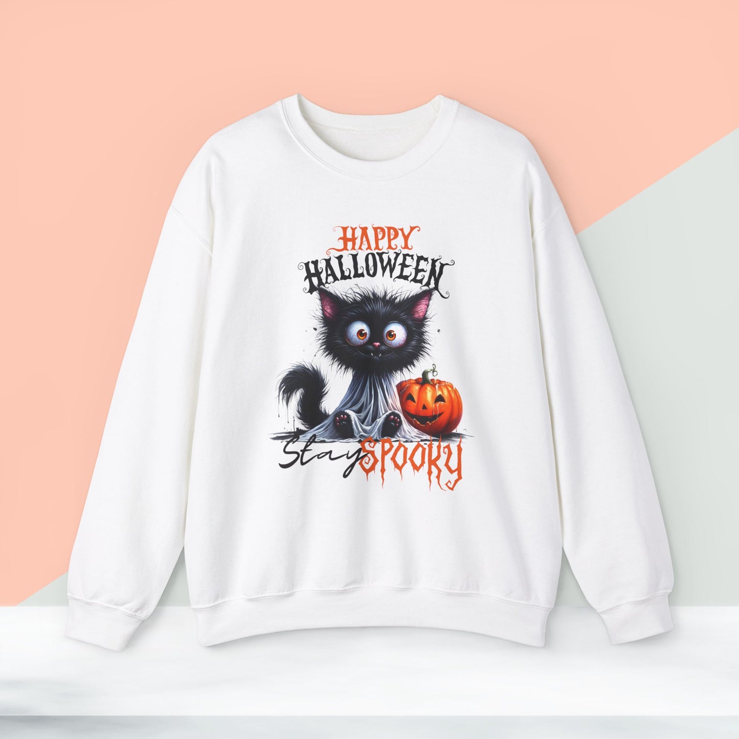 Stay spooky Halloween Sweatshirt - Unisex Heavy Blend Crewneck, halloween sweatshirt, cute spooky cat sweatshirt.