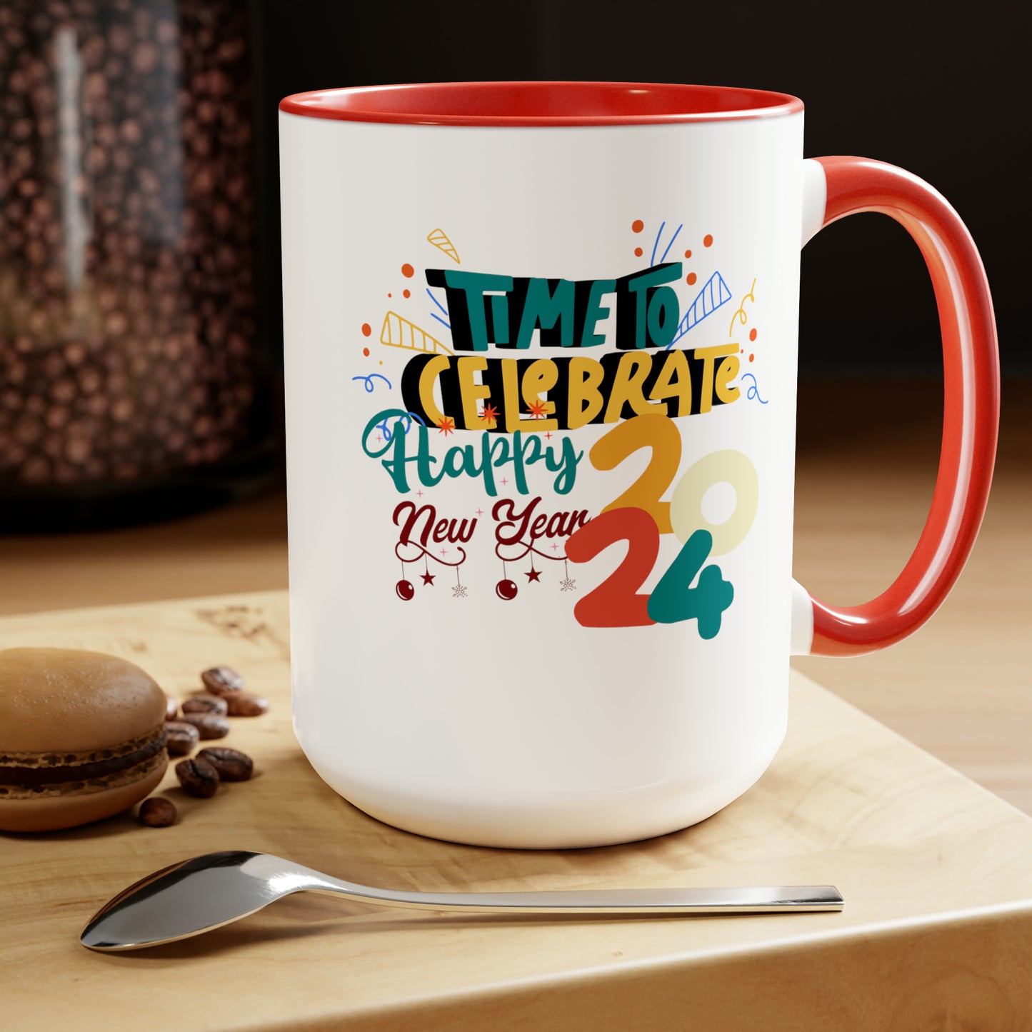 Happy New Year Two-Tone Coffee Mugs, 15oz