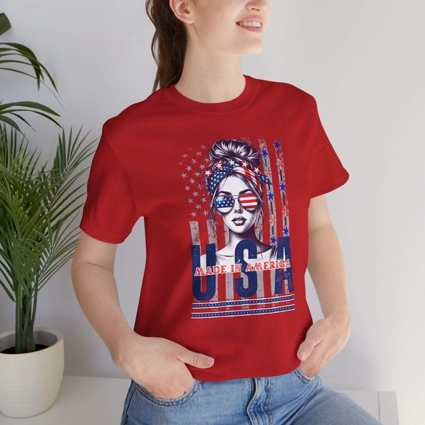 4th of July T-shirt, Red White Blue T-Shirt, Fourth of July unisex jersey short sleeve,  America, Flag, Peace Love America. Proud To Be An American, Red White Blue.