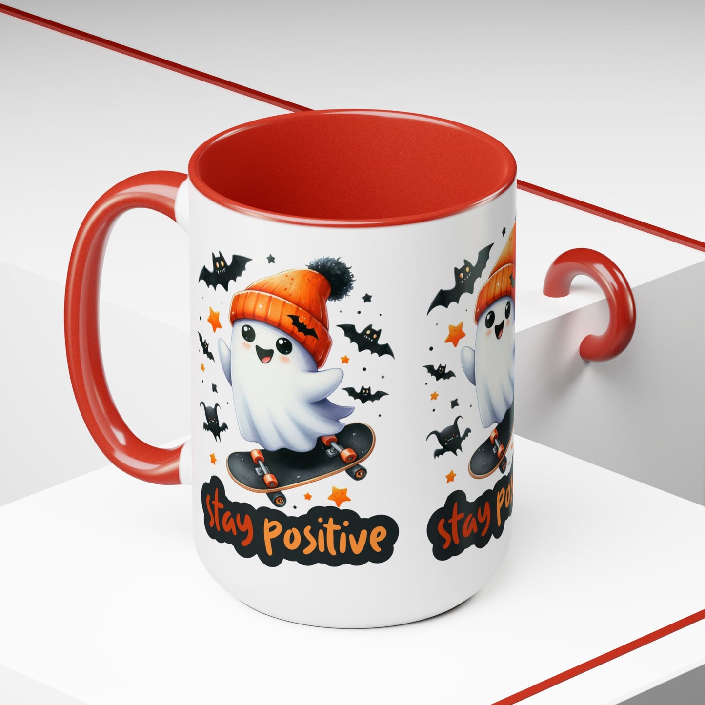 Stay Positive Halloween Coffee Mug,  Let's Go Halloween Coffee Mug, Trick or Treat Halloween Coffee Mug, Cute Skeleton Coffee Mug, Spooky Season Halloween Coffee Mug.