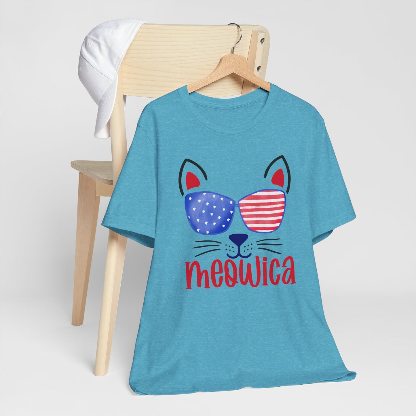 4th of July T-Shirt, Meowica T-shirt,  Fourth of July unisex jersey short sleeve.