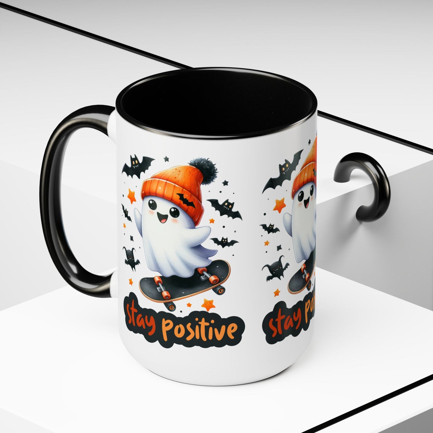 Stay Positive Halloween Coffee Mug,  Let's Go Halloween Coffee Mug, Trick or Treat Halloween Coffee Mug, Cute Skeleton Coffee Mug, Spooky Season Halloween Coffee Mug.