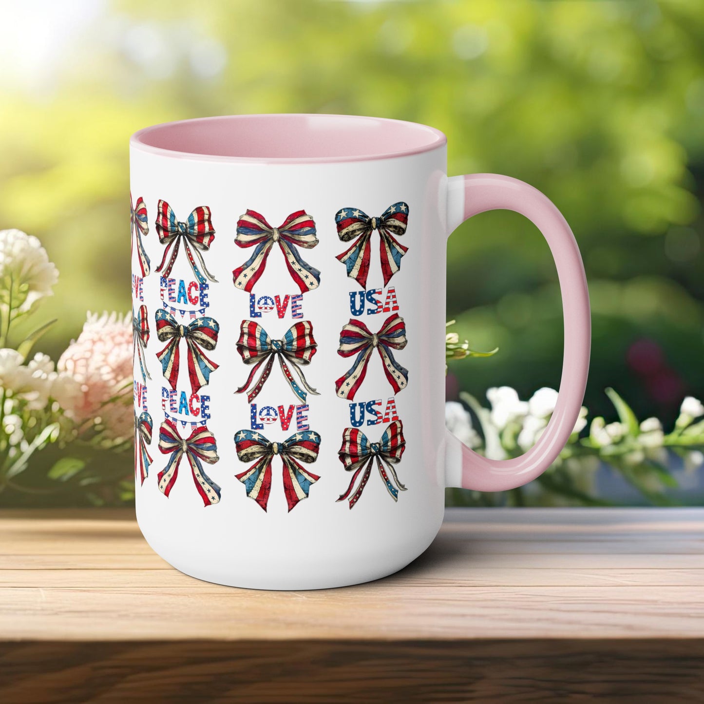 Happy 4th Of July Two -Tone Coffee Mug.15oz. Independence Day Coffee Mug. Love Peace USA.