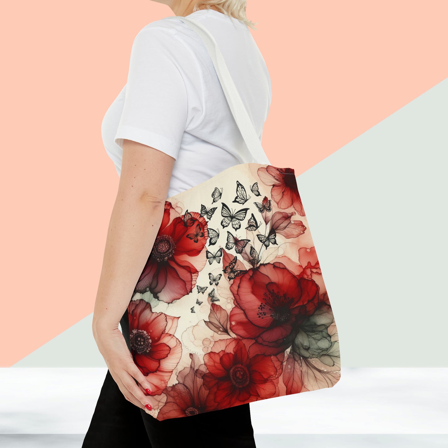 Red Flower With Butterfly Tote Bag