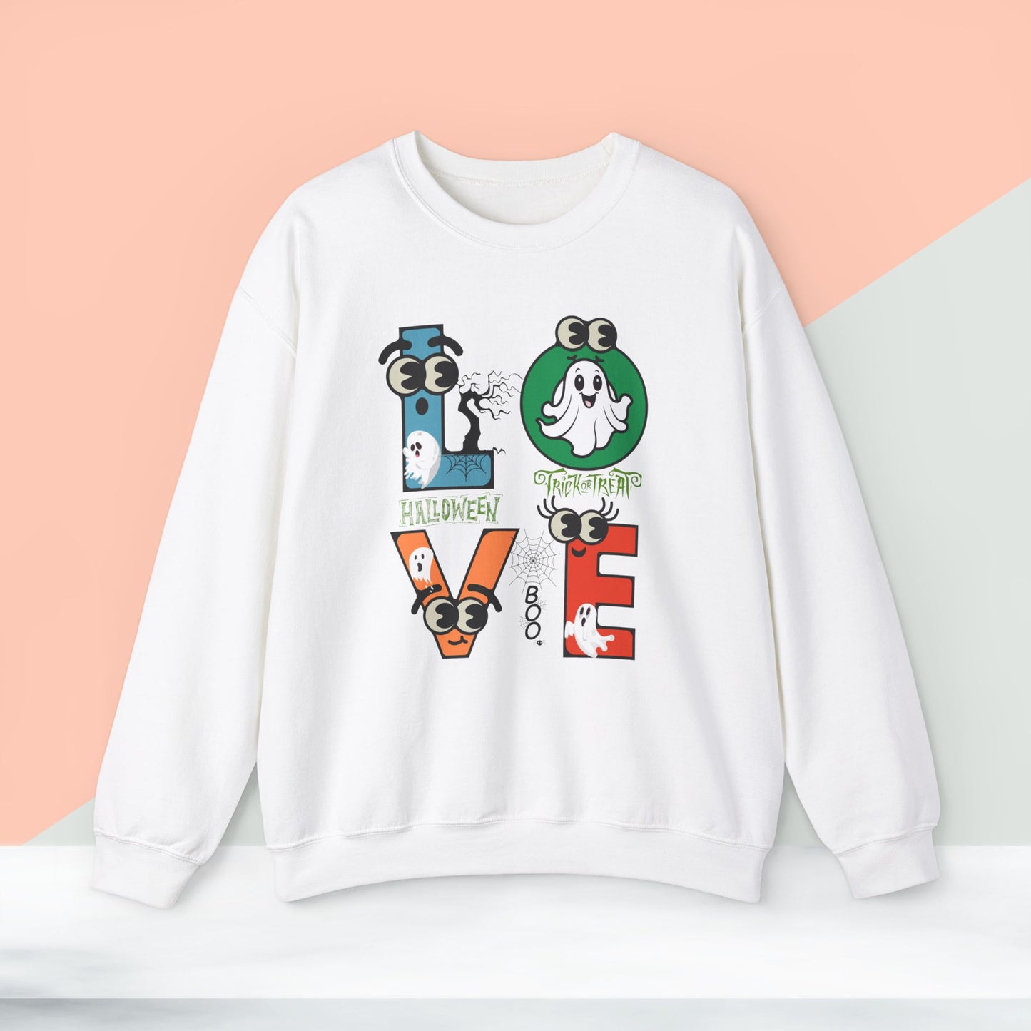 Love Happy Halloween Sweatshirt, Happy Halloween Sweatshirt - Unisex Heavy Blend Crewneck, Halloween Sweatshirt, Cute Spooky Ghost sweatshirt.