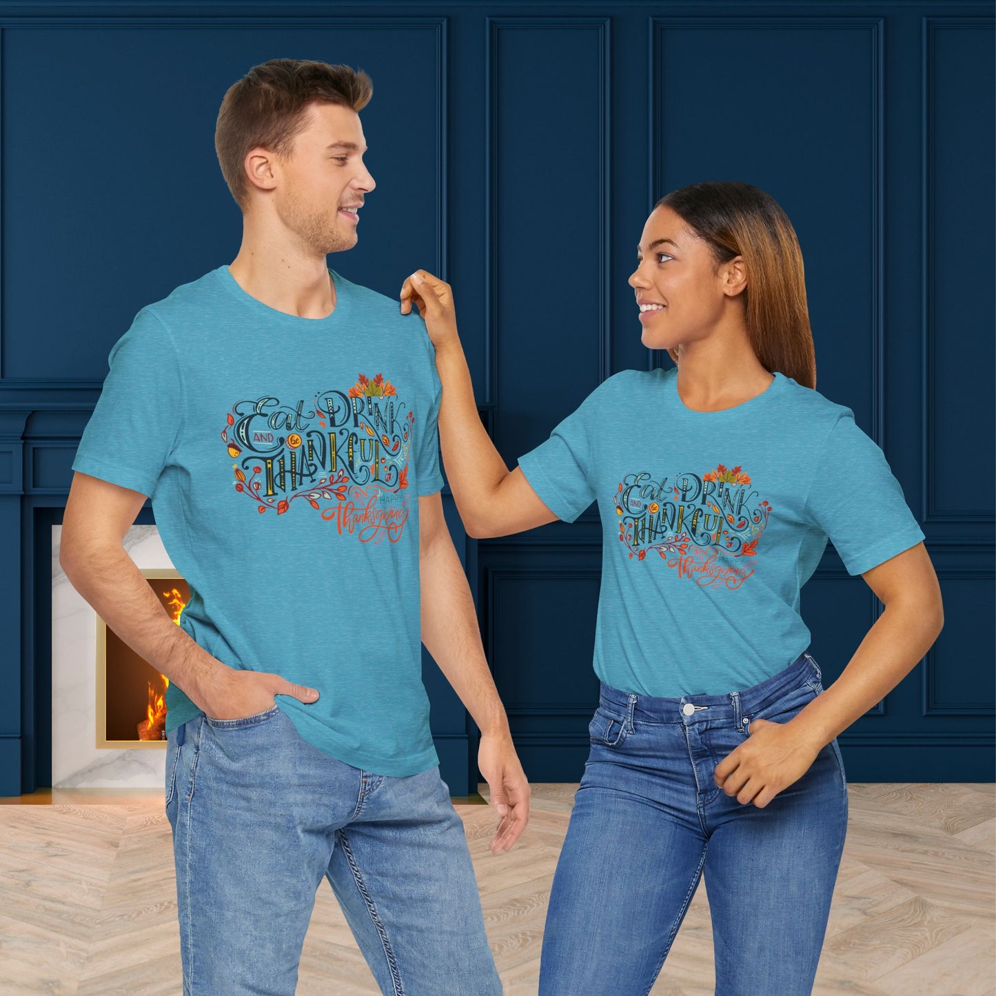 Eat Drink & Thankful T-shirt, Happy Thanksgiving T-shirt, Happy thanksgiving 2024 T-shirt, Thanksgiving Gift,Turkey Shirt, Family Thanksgiving, Holiday Outfit.