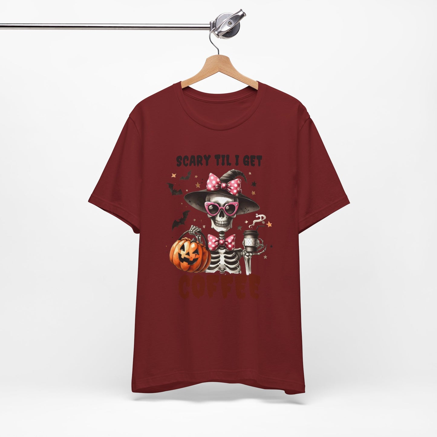 Scary Til I Get Coffee Halloween T-shirt, Happy Halloween T-shirt, Trick Or Treat T-shirt, Halloween T-shirt, Cool Halloween T-shirt, Spooky T-shirt,