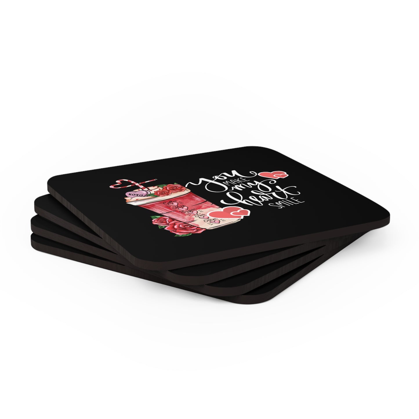 Happy Valentines Day Corkwood Coaster Set