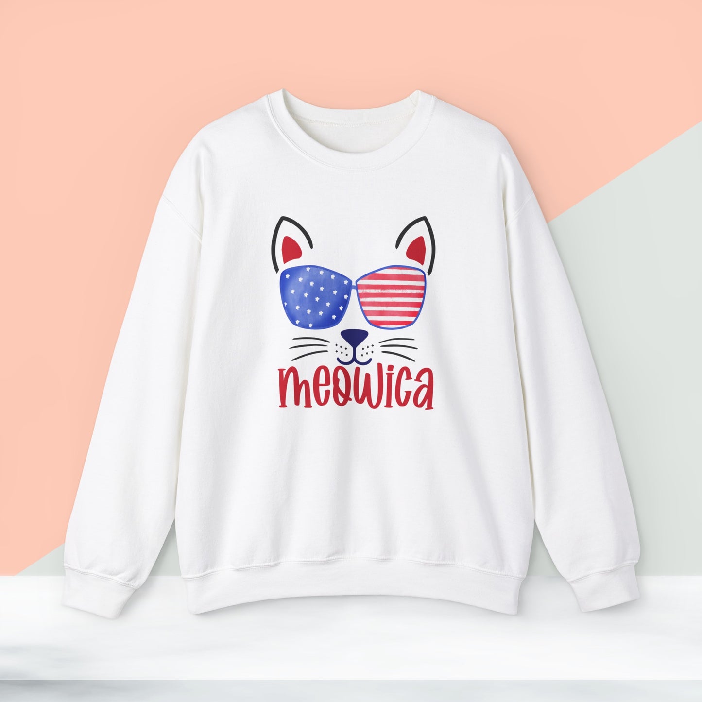 Happy 4th Of July Sweatshirt, Meowica Sweatshirt, Fourth of July unisex heavy blend crewneck sweatshirt.