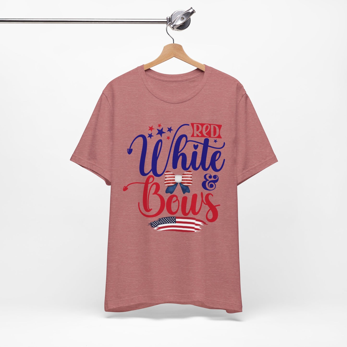 4th of July T-Shirt, Red White & Bows T-Shirt, Fourth of July unisex jersey short sleeve.