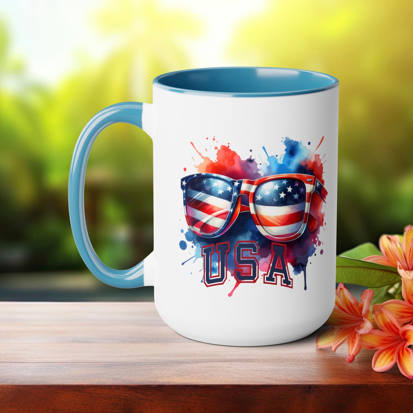 Happy 4th Of July Two -Tone Coffee Mug.15oz. God Bless America Coffee Mug. USA Coffee Mug.