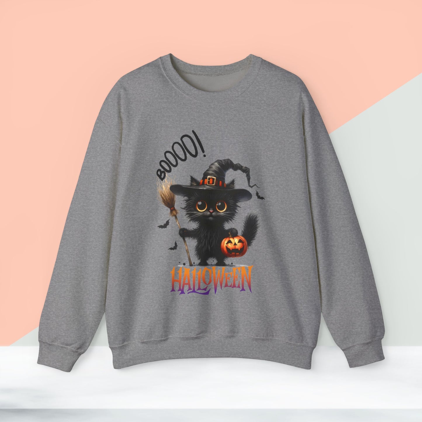 Spooky Cat Halloween Sweatshirt - Unisex Heavy Blend Crewneck, halloween sweatshirt, cute spooky cat sweatshirt.