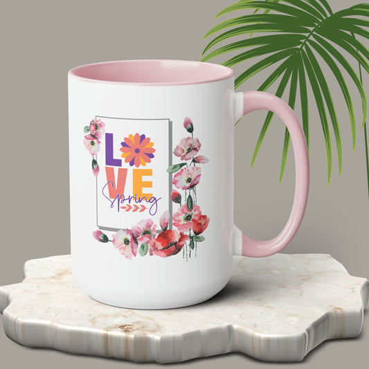 Love Spring Two-Tone Coffee Mugs, 15oz