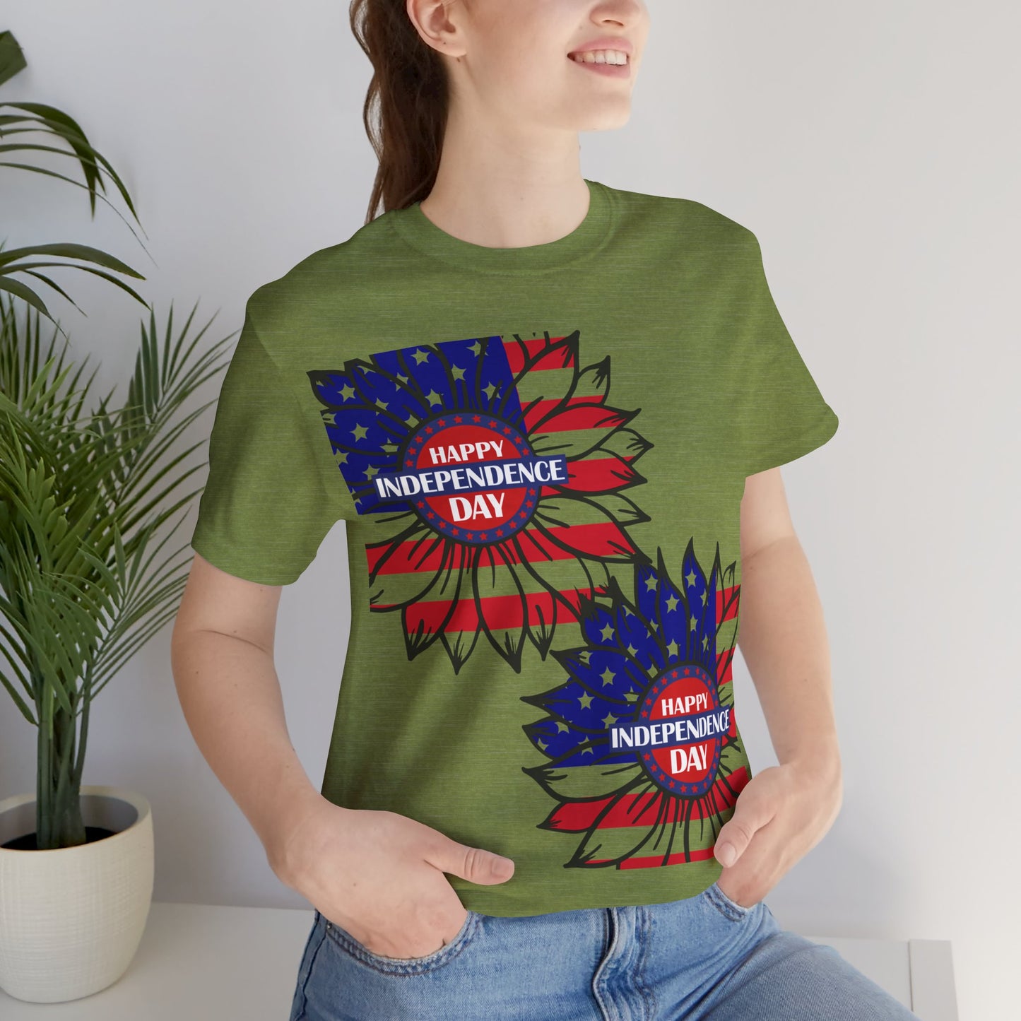 4th of July T-Shirt, Happy Independence Day Sunflower T-Shirt, Fourth of July unisex jersey short sleeve.