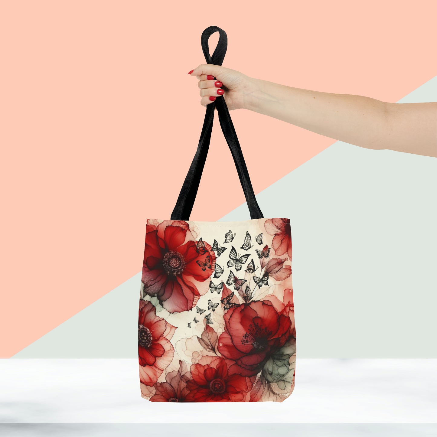 Red Flower With Butterfly Tote Bag