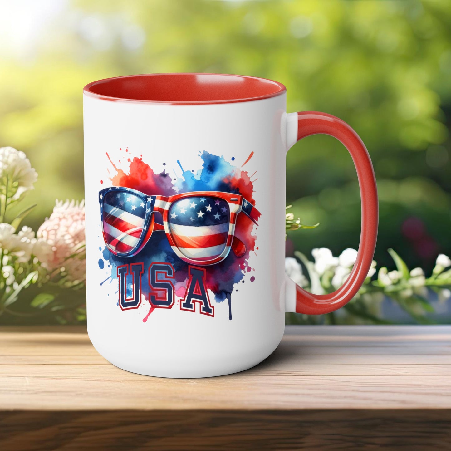 Happy 4th Of July Two -Tone Coffee Mug.15oz. God Bless America Coffee Mug. USA Coffee Mug.