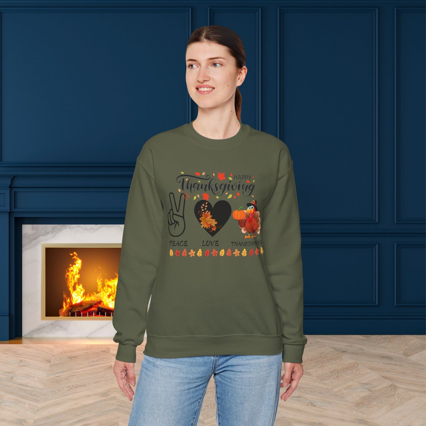 Peace,Love,Thanksgiving Sweatshirt, HappyThanksgiving Sweatshirt - Unisex Heavy Blend, Happy Thanksgiving2024 Sweatshirt, Thanksgiving Gift, Festive Sweatshirt.