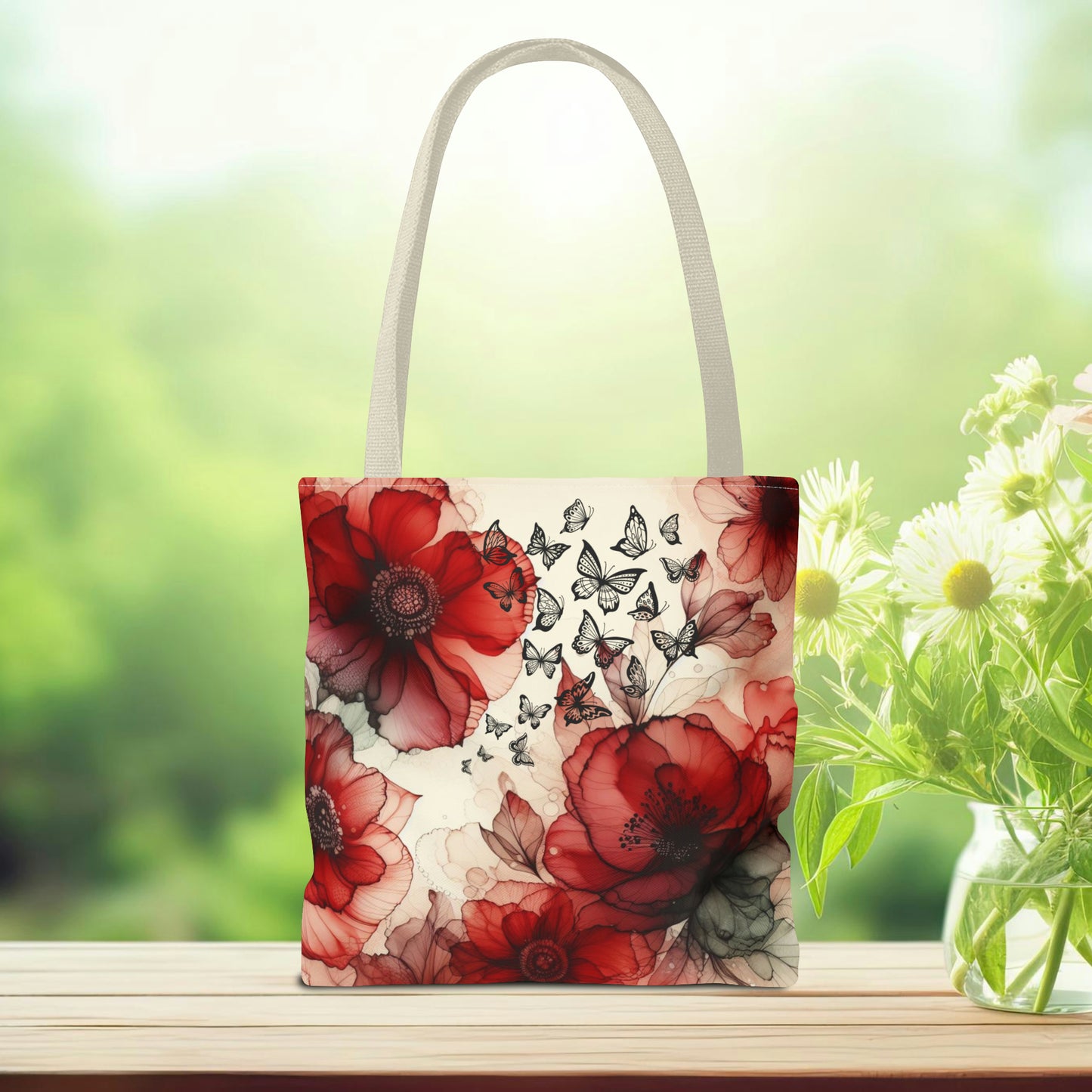 Red Flower With Butterfly Tote Bag