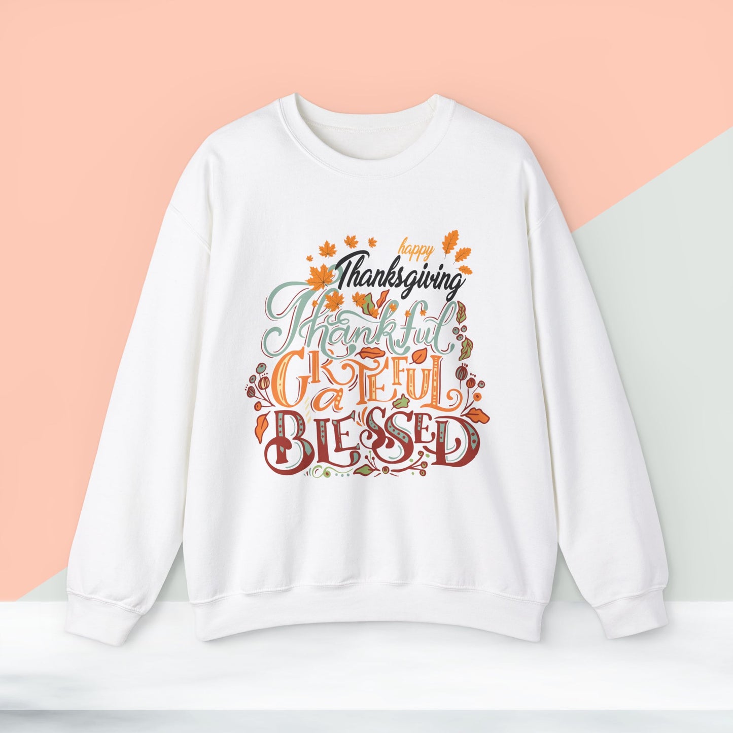 Thankful Grateful Blessed Sweatshirt, HappyThanksgiving Sweatshirt - Unisex Heavy Blend, Happy Thanksgiving2024 Sweatshirt, Thanksgiving Gift, Festive Sweatshirt.