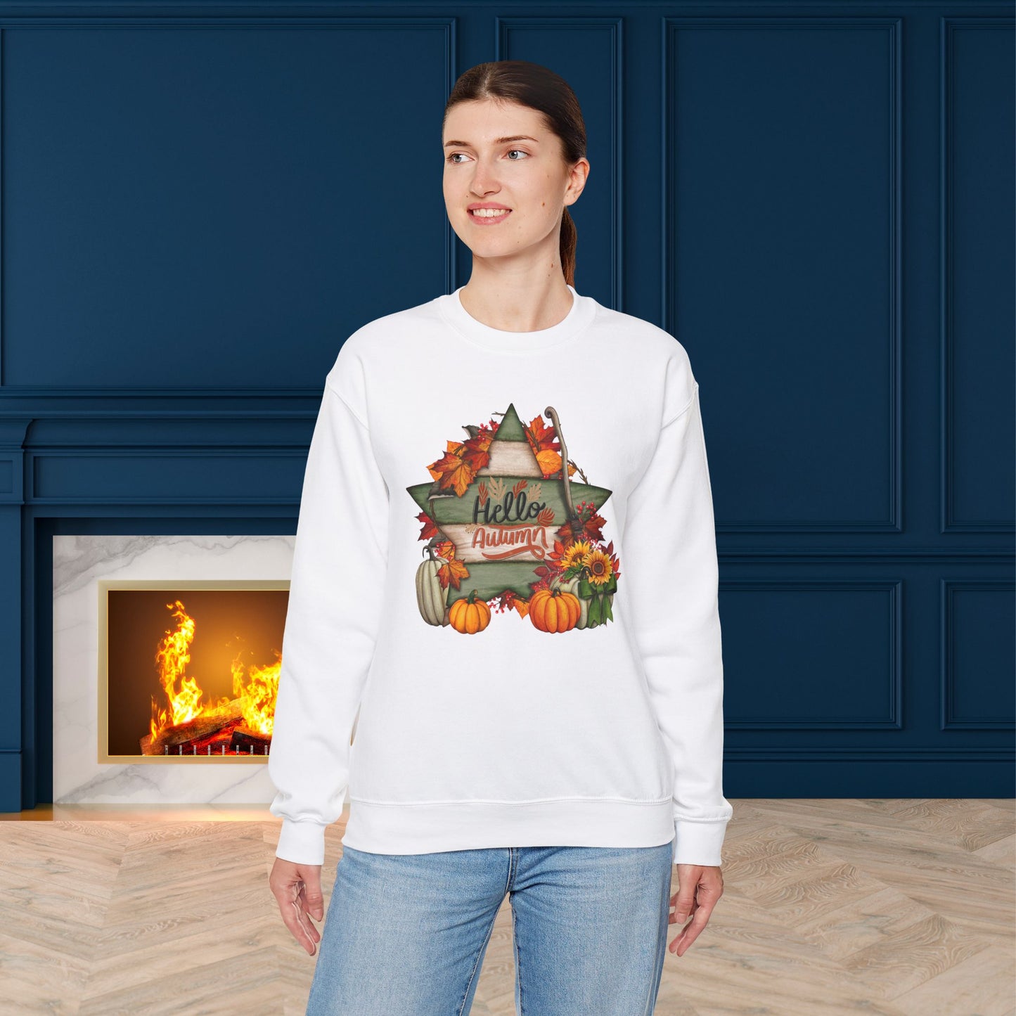 Hello Autumn Thanksgiving  Sweatshirt - Unisex Heavy Blend, Happy Thanksgiving2024 Sweatshirt, Thanksgiving Gift, Festive Sweatshirt.