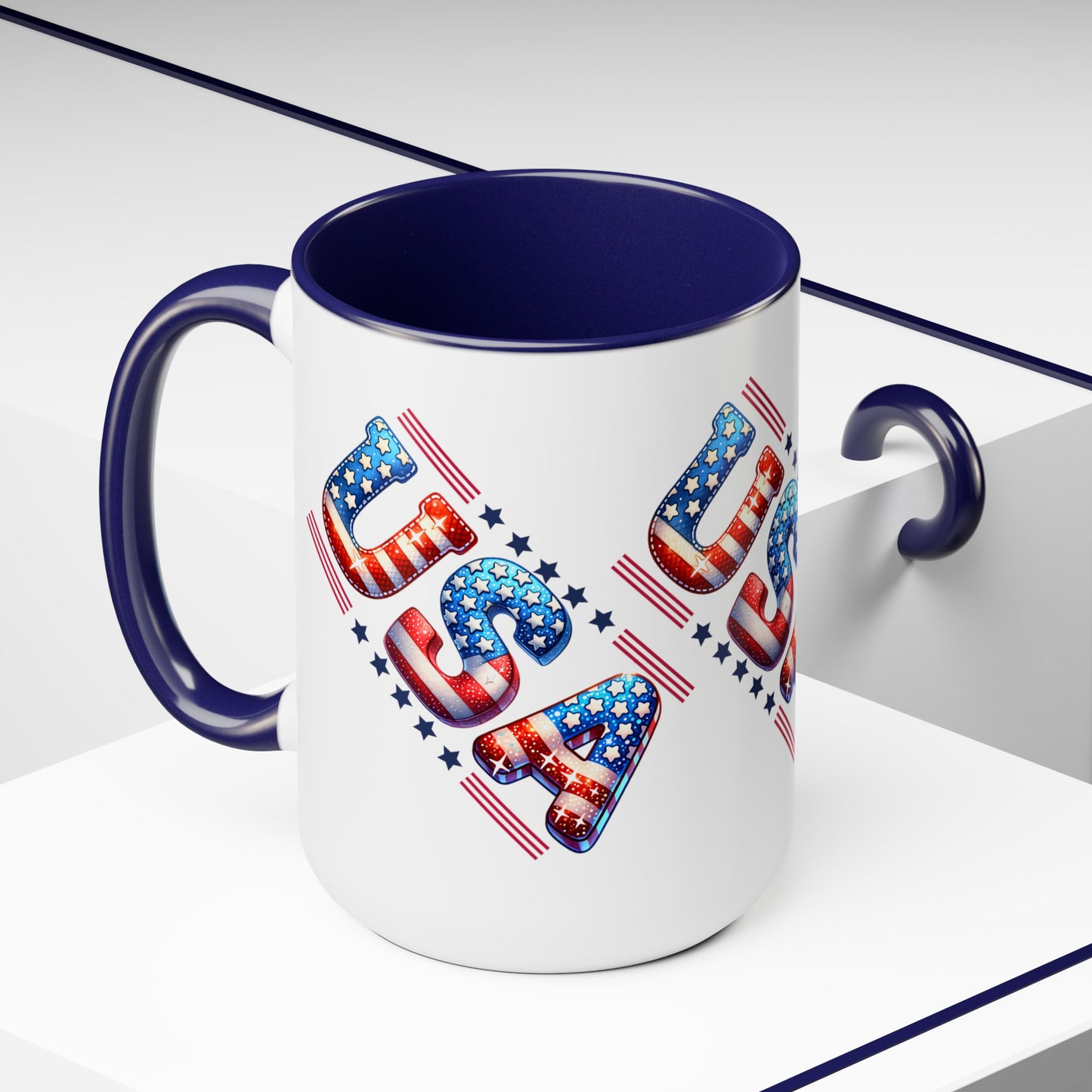 Happy 4th Of July Two -Tone Coffee Mug.15oz. God Bless America Coffee Mug. USA Coffee Mug.