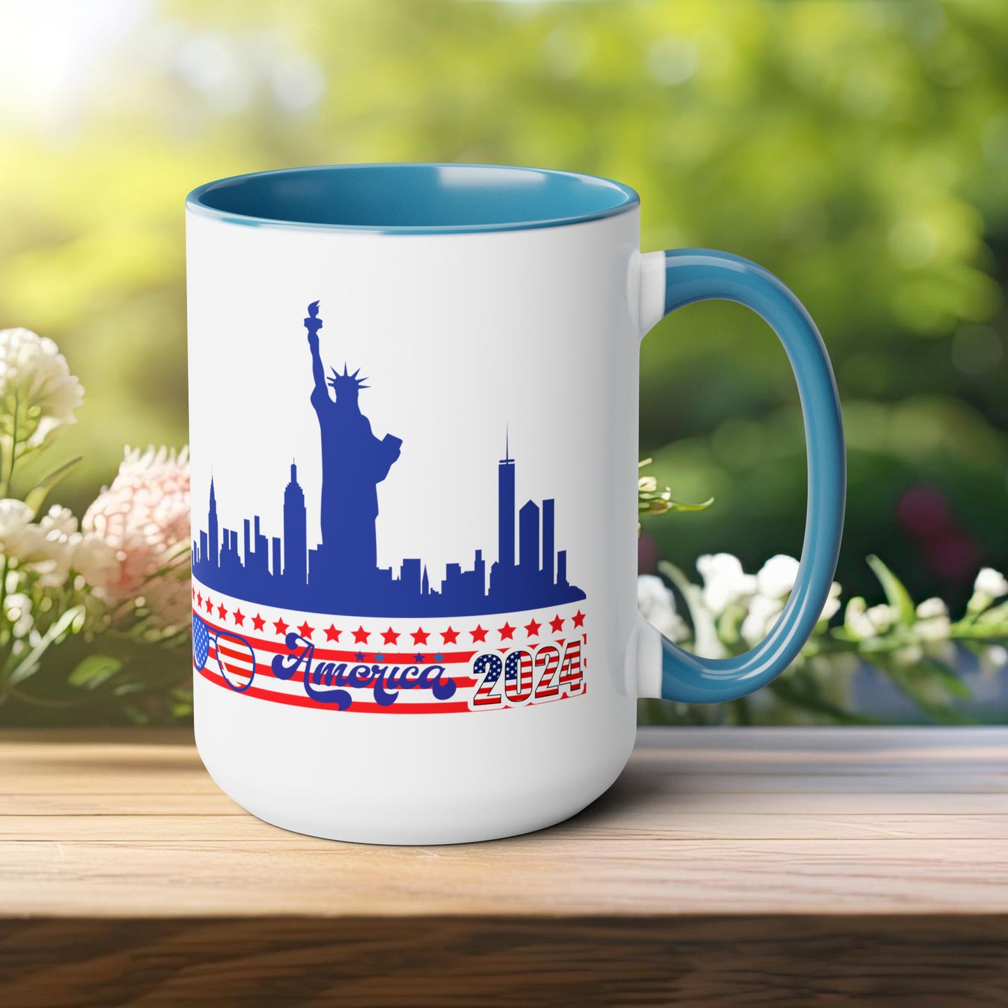 Happy 4th Of July Two -Tone Coffee Mug.15oz. God Bless America Coffee Mug. America 2024 Coffee Mug.