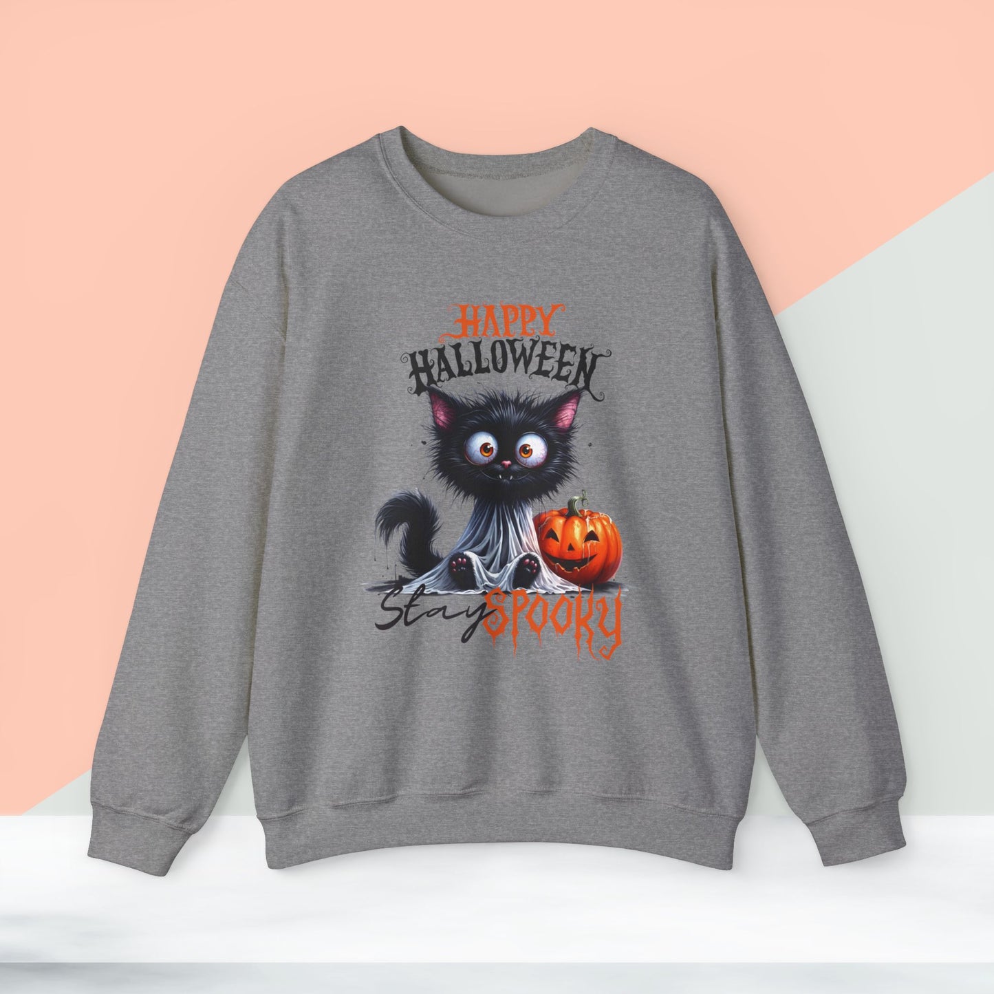 Stay spooky Halloween Sweatshirt - Unisex Heavy Blend Crewneck, halloween sweatshirt, cute spooky cat sweatshirt.