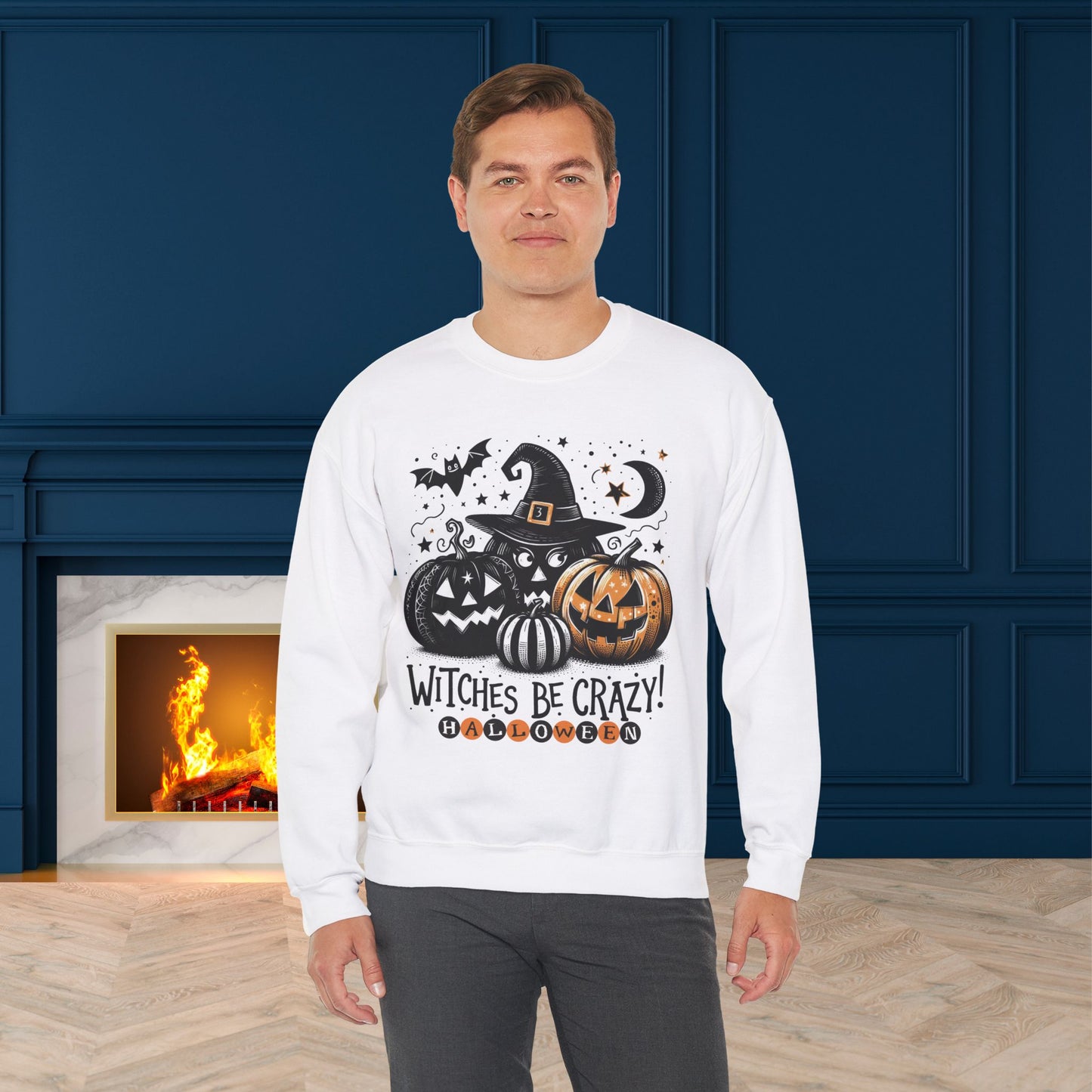 Witches be crazy sweatshirt, happy halloween sweatshirt - Unisex Heavy Blend Crewneck, halloween sweatshirt, cute spooky cat sweatshirt.