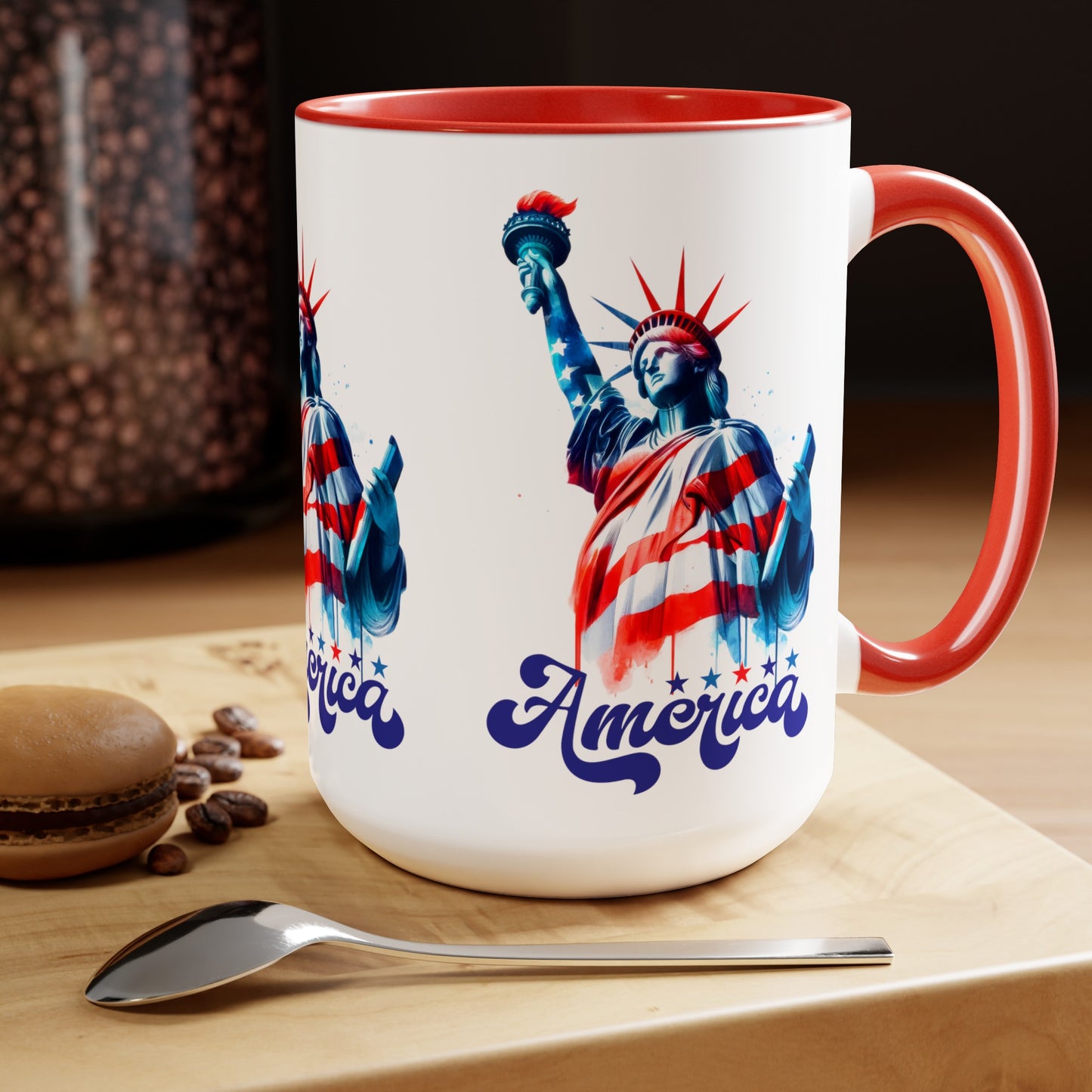 Happy 4th Of July Two -Tone Coffee Mug.15oz. God Bless America Coffee Mug. USA Coffee Mug.