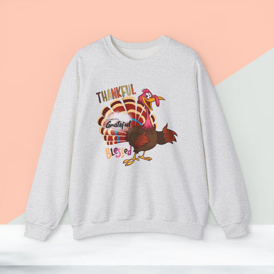 Thankful Grateful Blessed Sweatshirt, HappyThanksgiving Sweatshirt - Unisex Heavy Blend, Happy Thanksgiving2024 Sweatshirt, Thanksgiving Gift, Festive Sweatshirt.