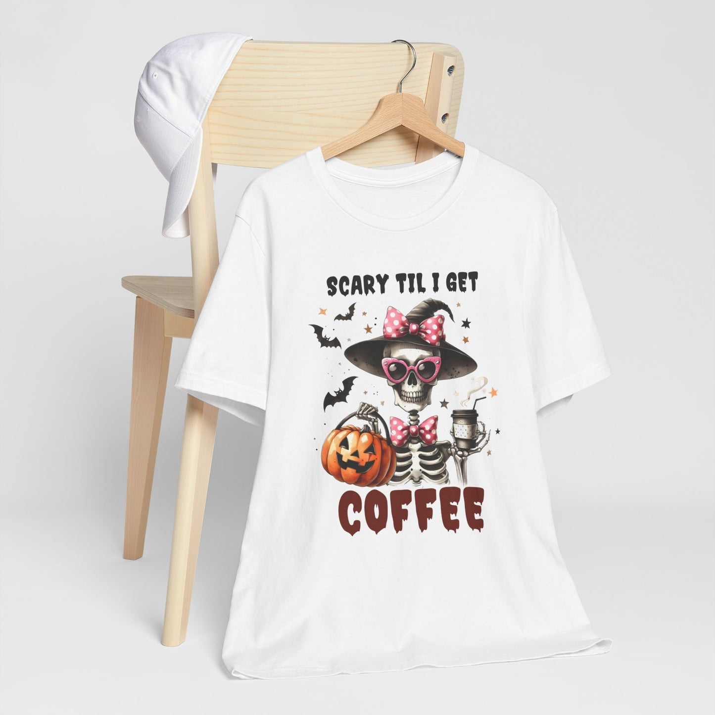 Scary Til I Get Coffee Halloween T-shirt, Happy Halloween T-shirt, Trick Or Treat T-shirt, Halloween T-shirt, Cool Halloween T-shirt, Spooky T-shirt,