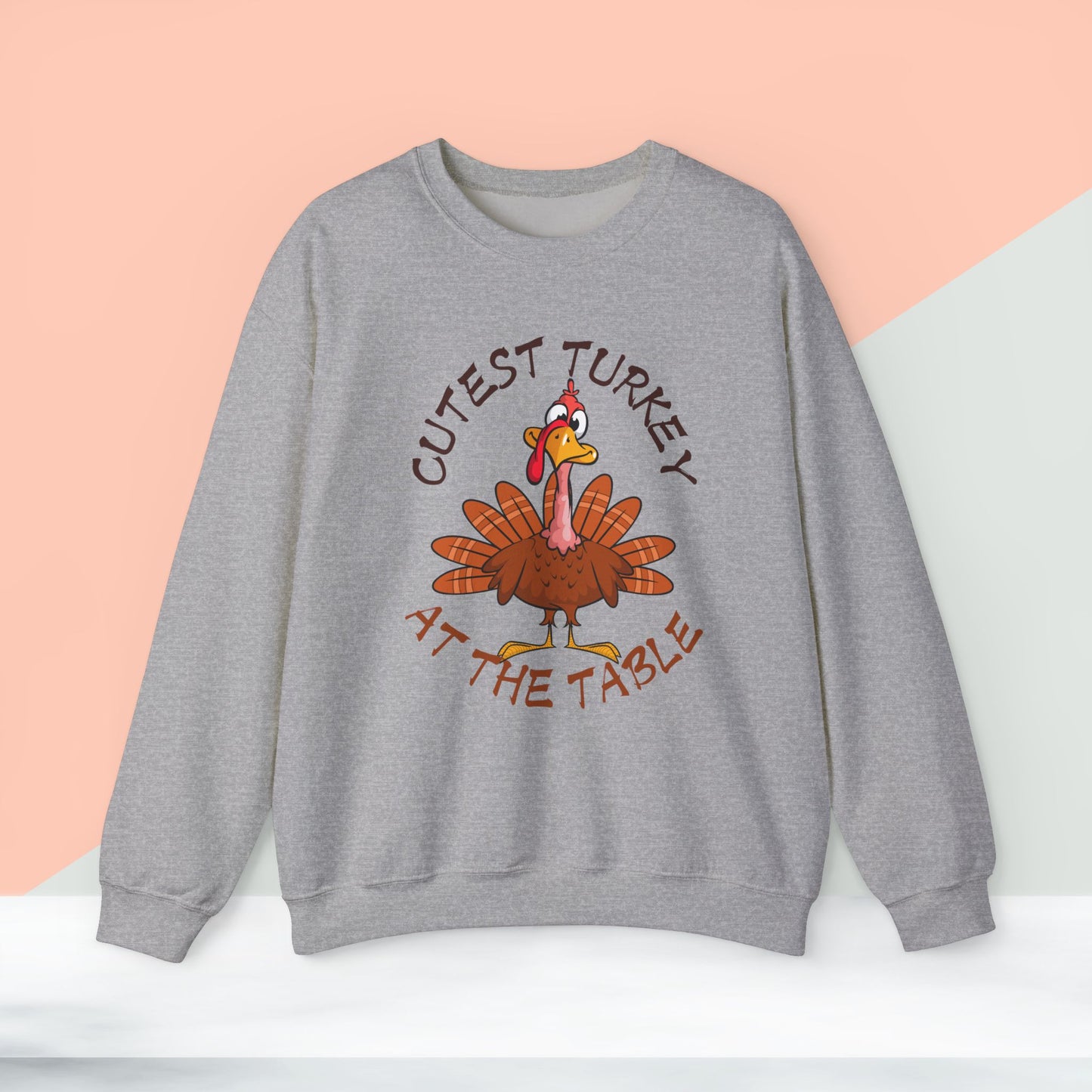 Cutest Turkey at The table Sweatshirt, HappyThanksgiving Sweatshirt - Unisex Heavy Blend, Happy Thanksgiving2024 Sweatshirt, Thanksgiving Gift, Festive Sweatshirt.