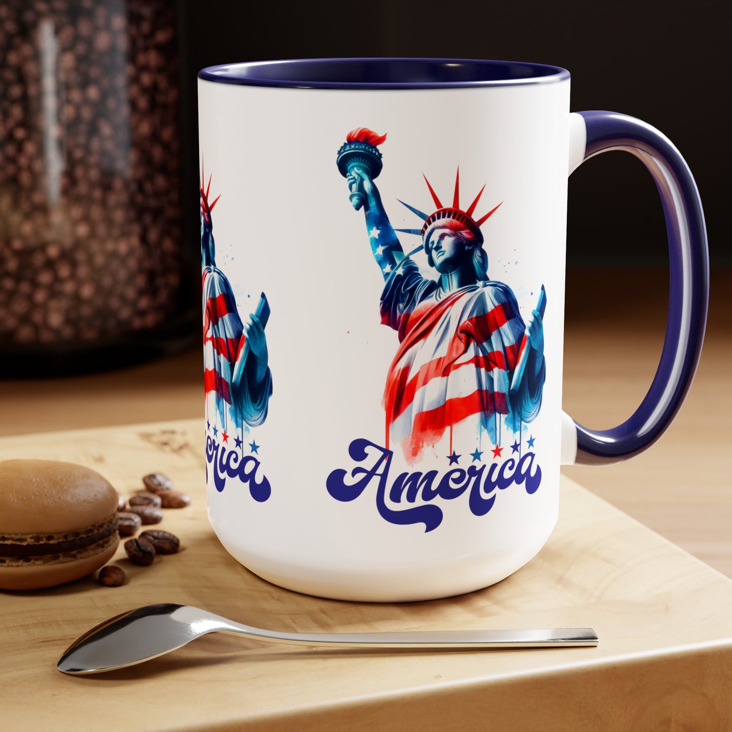 Happy 4th Of July Two -Tone Coffee Mug.15oz. God Bless America Coffee Mug. USA Coffee Mug.