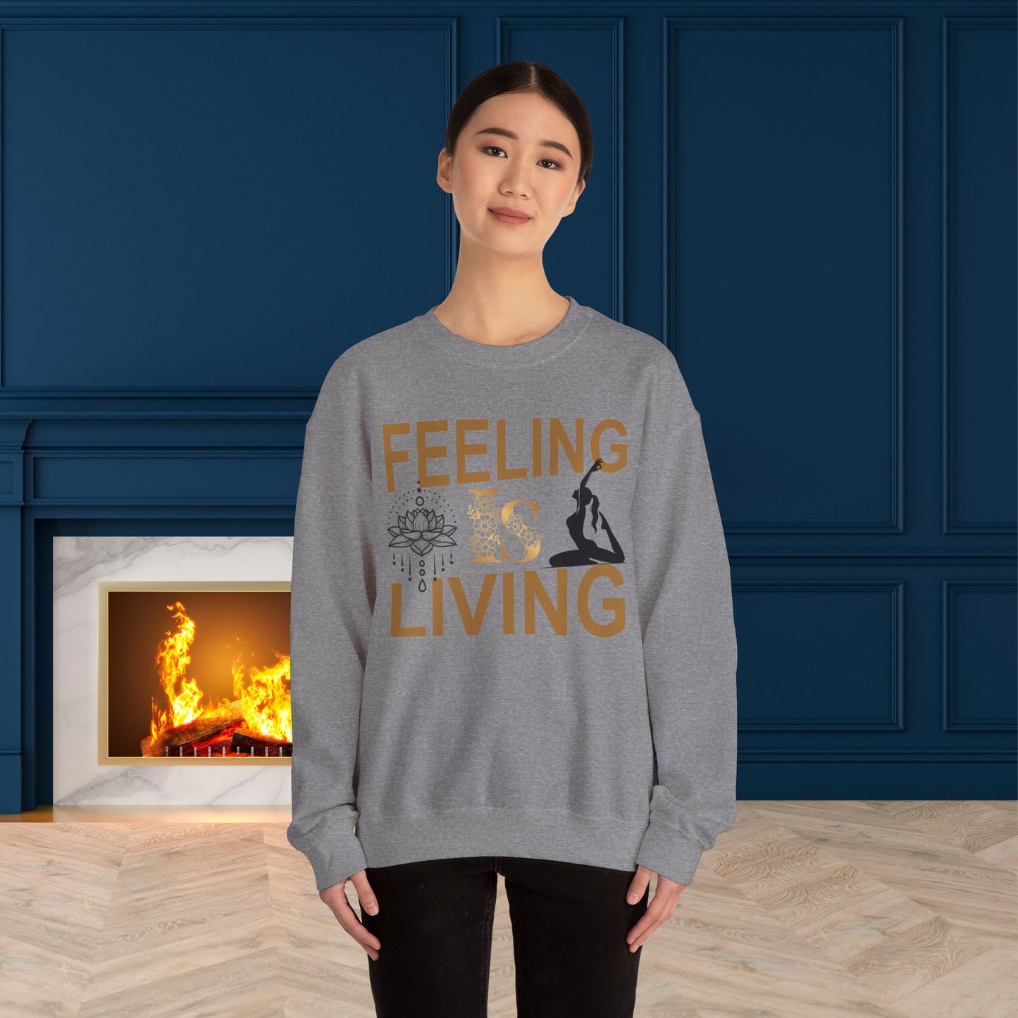 Feeling Is Living Yoga unisex heavy blend crewneck sweatshirt,Yoga workout Sweatshirt,Yoga lovers Sweatshirt, Yoga Instructor Gift, Gym Sweatshirt, Gift For Yoga lovers, Gift For Yogi.