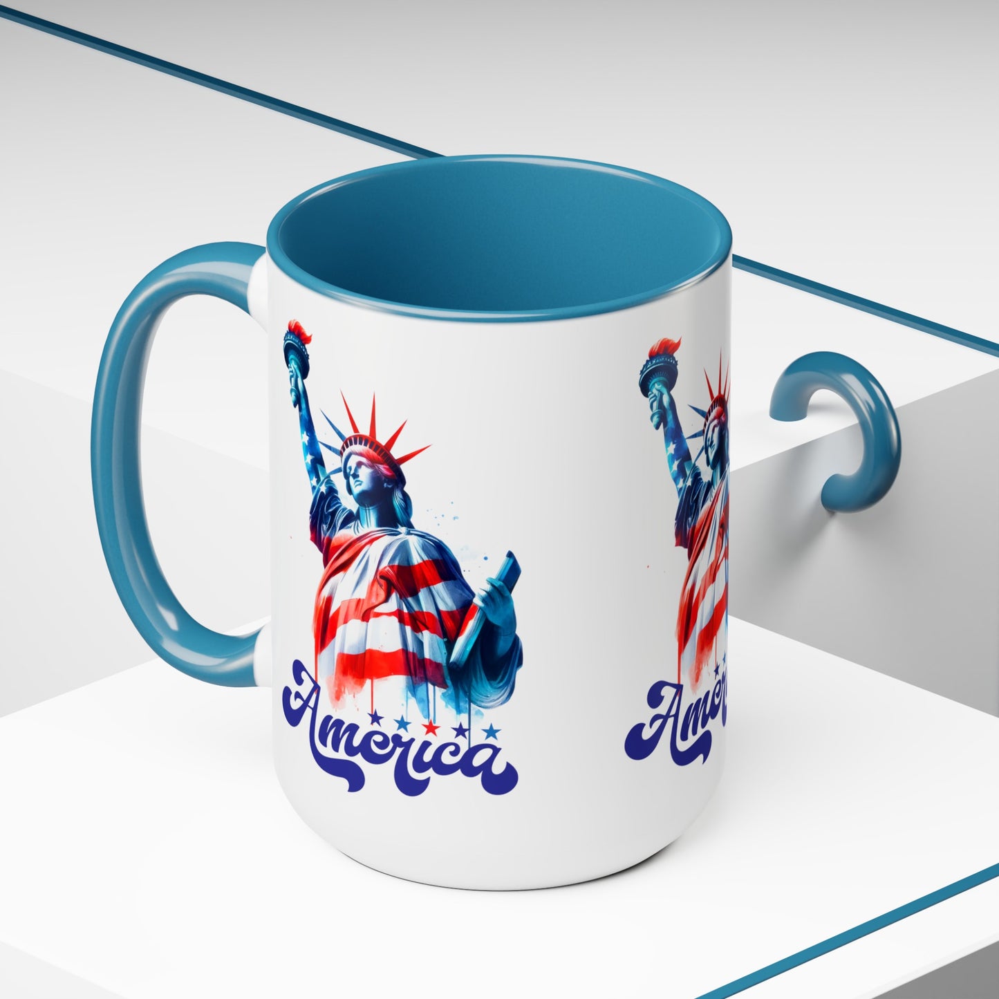 Happy 4th Of July Two -Tone Coffee Mug.15oz. God Bless America Coffee Mug. USA Coffee Mug.