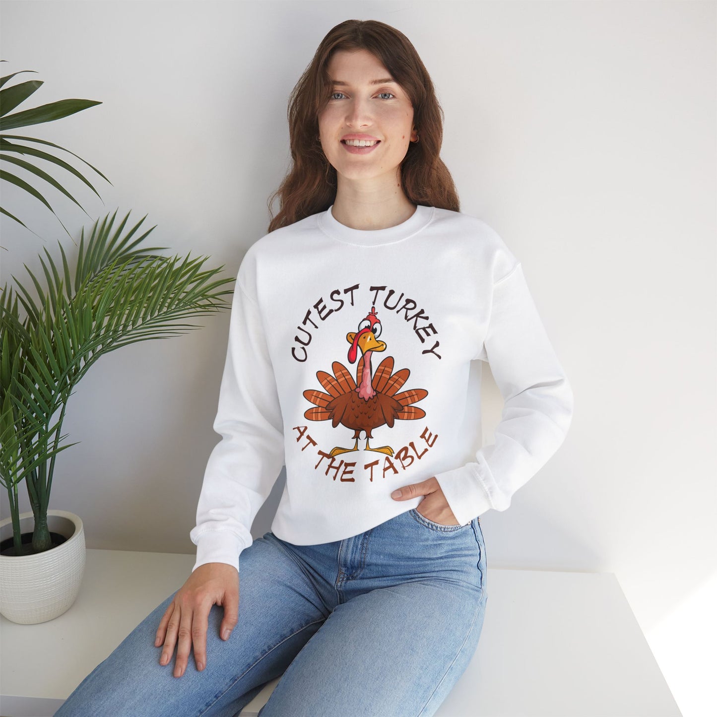 Cutest Turkey at The table Sweatshirt, HappyThanksgiving Sweatshirt - Unisex Heavy Blend, Happy Thanksgiving2024 Sweatshirt, Thanksgiving Gift, Festive Sweatshirt.