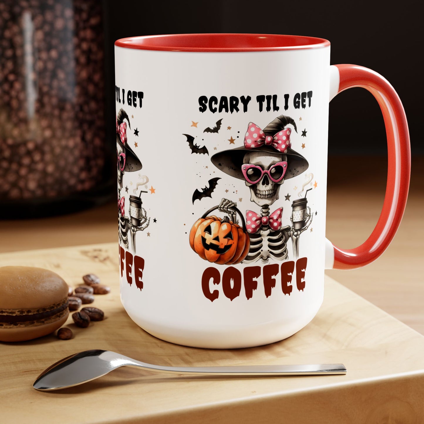 Scary Til I Get Coffee Halloween Coffee Mug,  Let's Go Halloween Coffee Mug, Trick or Treat Halloween Coffee Mug, Cute Skeleton Coffee Mug, Spooky Season Halloween Coffee Mug.