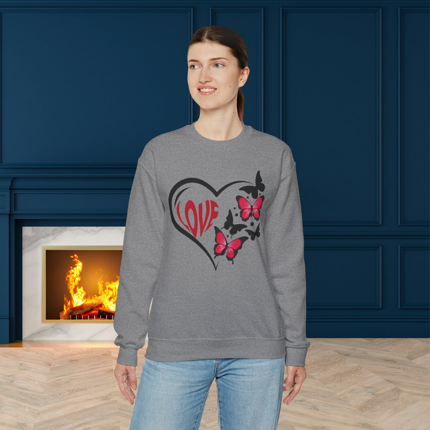 Happy valentines day butterfly heart shape Unisex Heavy Blend™ Crewneck Sweatshirt