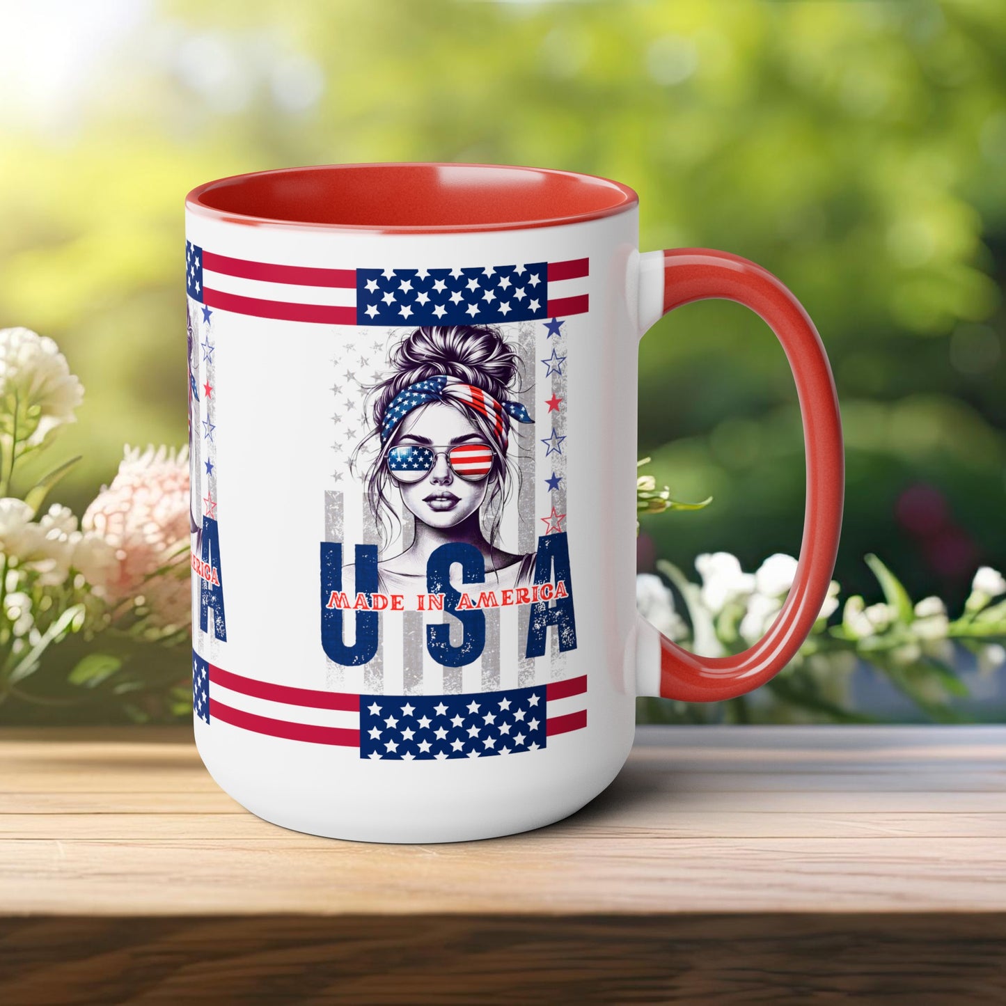 Happy 4th Of July Two -Tone Coffee Mug.15oz. God Bless America Coffee Mug. USA Coffee Mug.