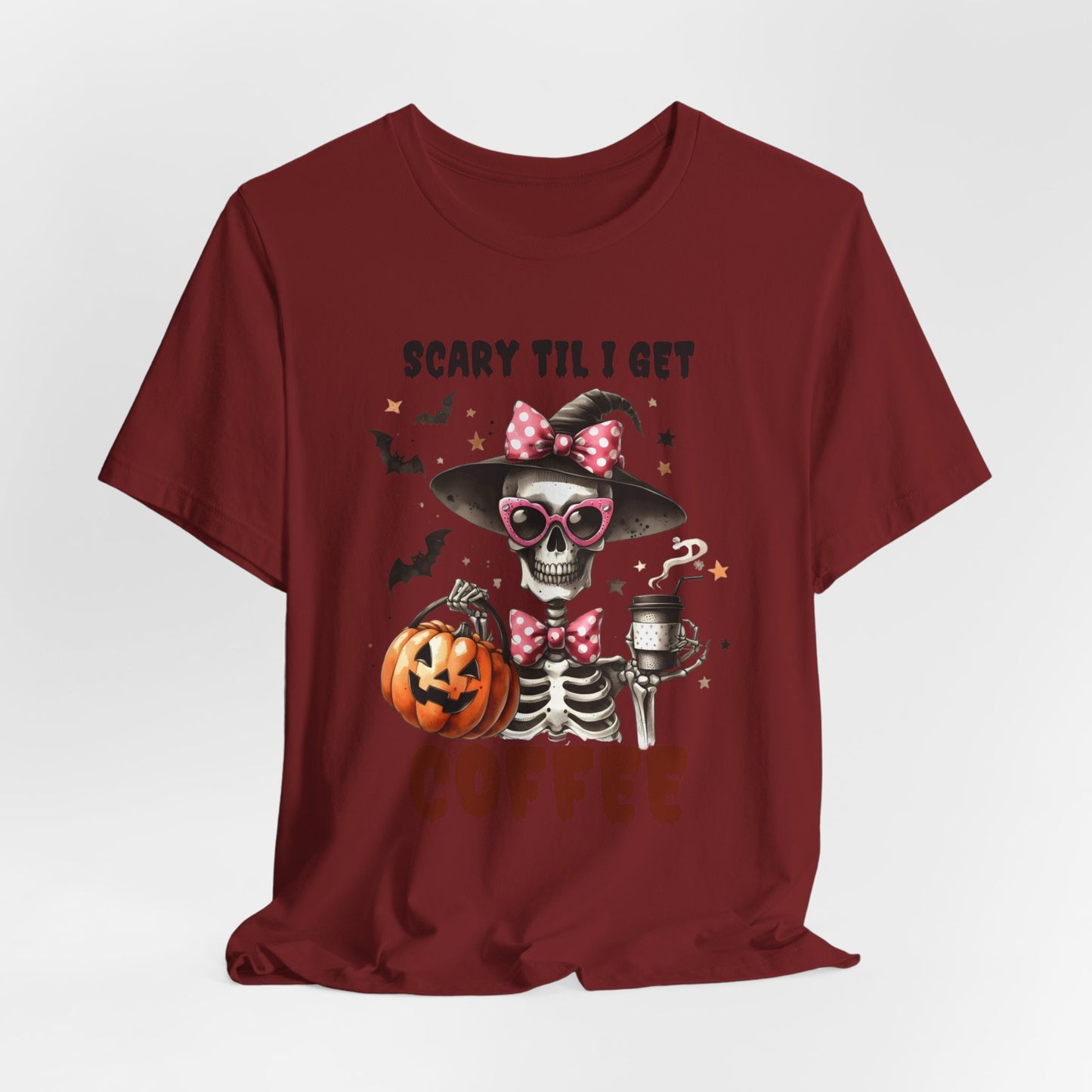 Scary Til I Get Coffee Halloween T-shirt, Happy Halloween T-shirt, Trick Or Treat T-shirt, Halloween T-shirt, Cool Halloween T-shirt, Spooky T-shirt,