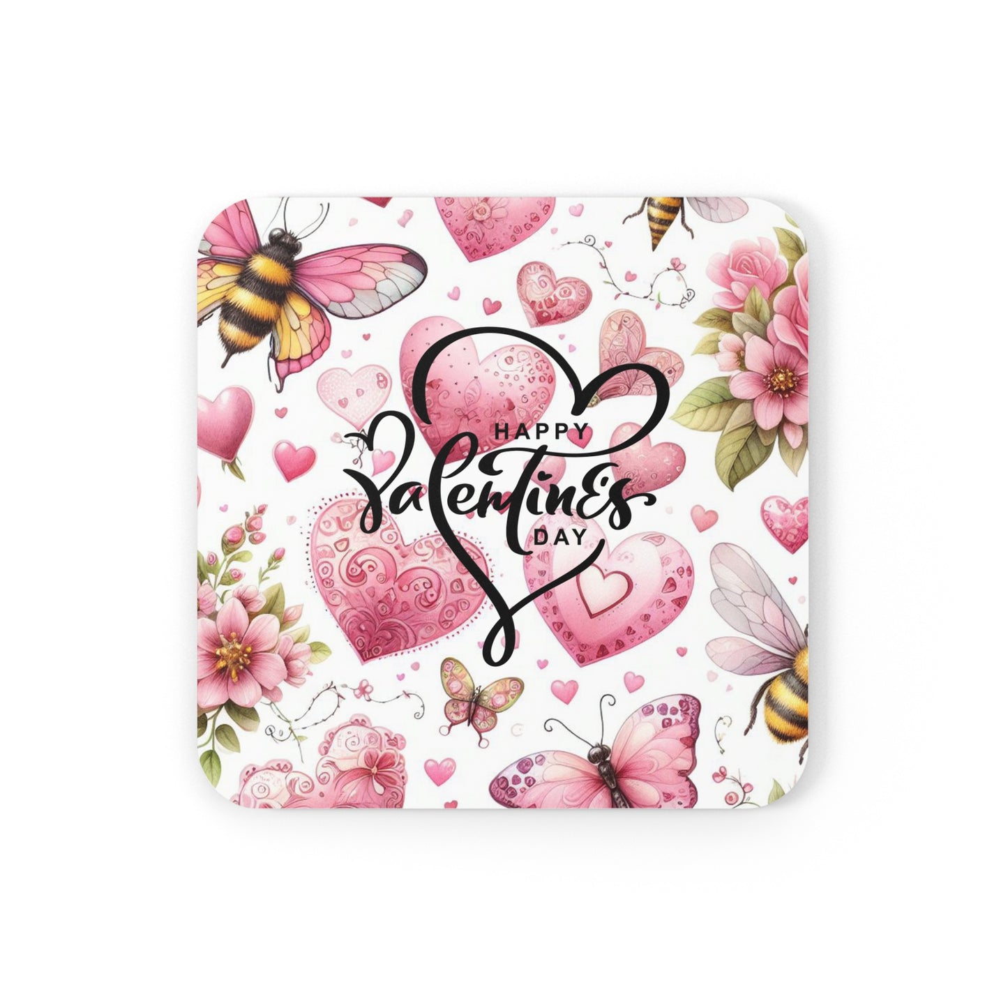 Happy Valentines Day Corkwood Coaster Set