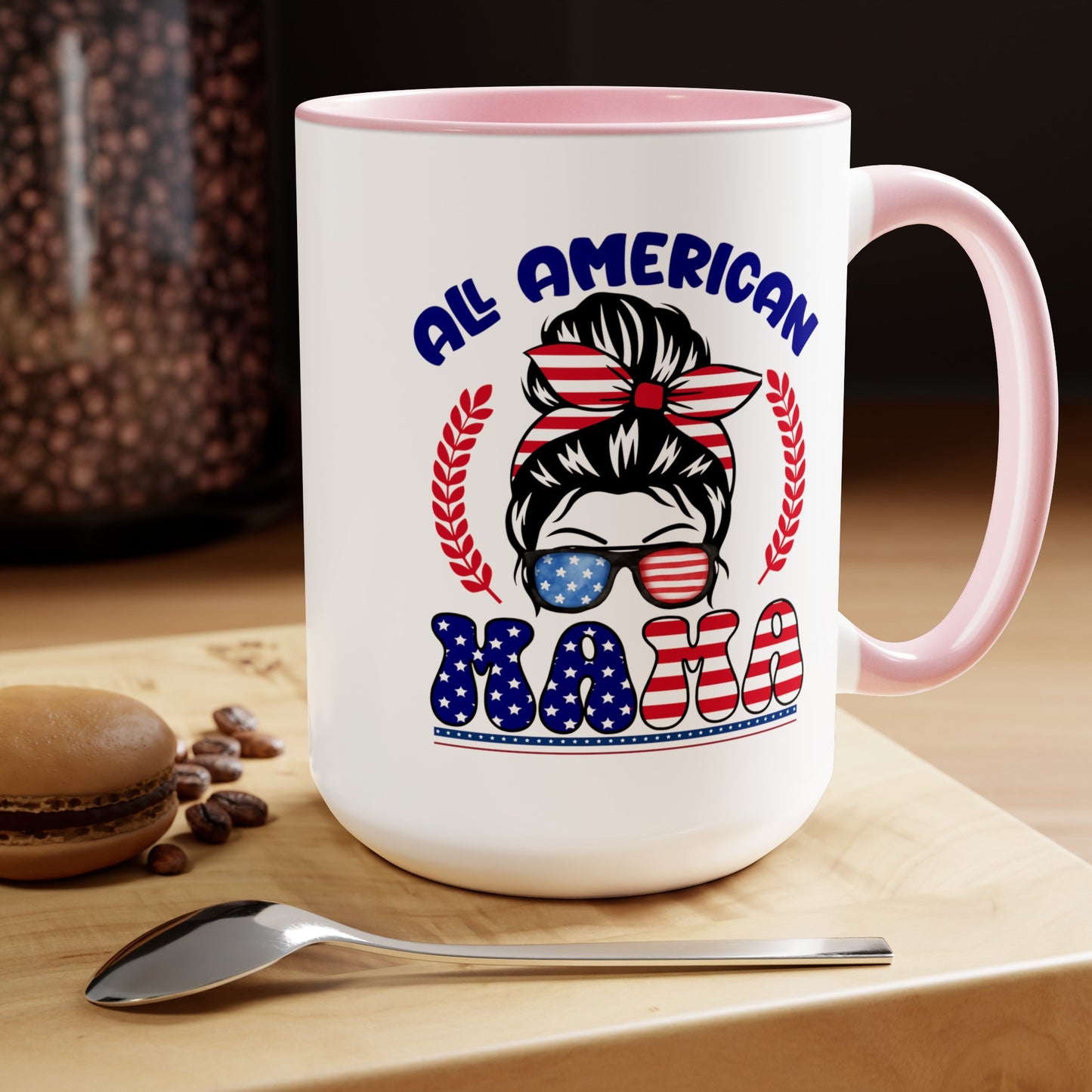 Happy 4th Of July Two -Tone Coffee Mug.15oz. God Bless America Coffee Mug. All American Mama Coffee Mug.