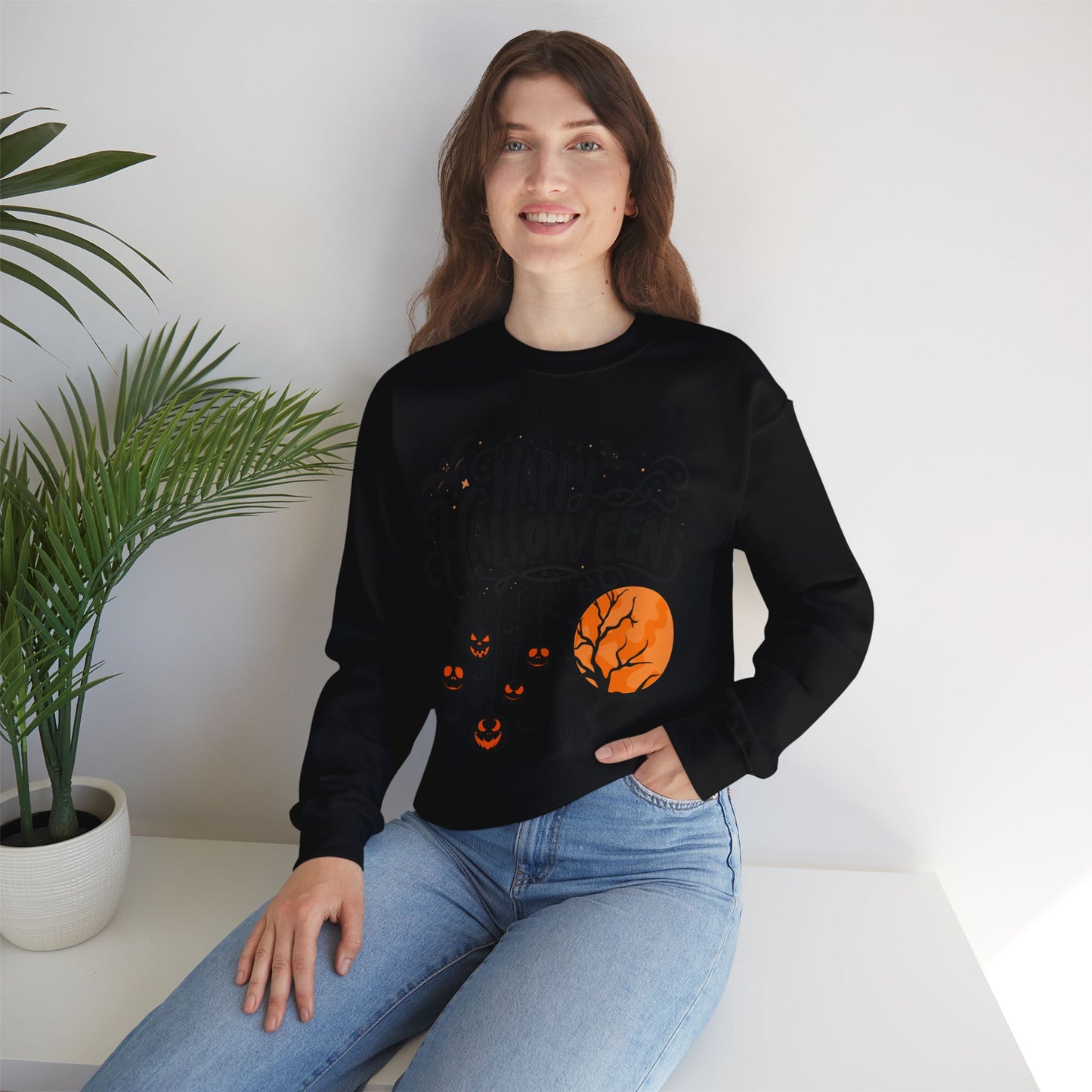 Happy halloween Sweatshirt - Unisex Heavy Blend Crewneck, halloween sweatshirt, cute spooky cat sweatshirt.