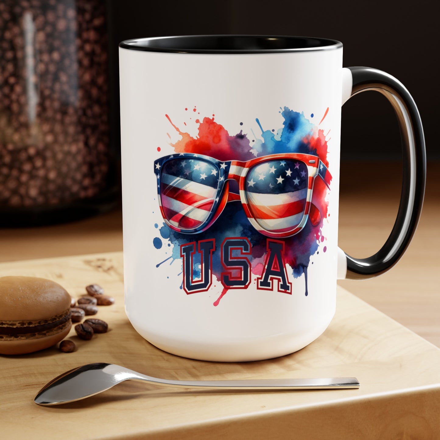 Happy 4th Of July Two -Tone Coffee Mug.15oz. God Bless America Coffee Mug. USA Coffee Mug.